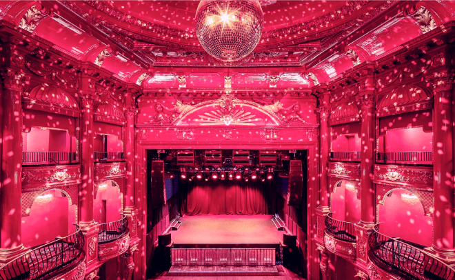 A view of the stage at the KOKO theater