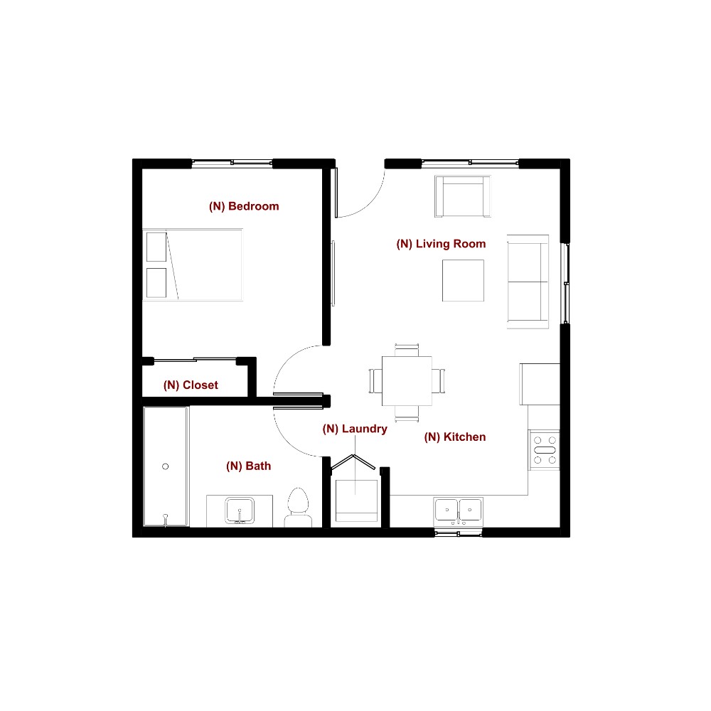 One bedroom adu floor plan layout