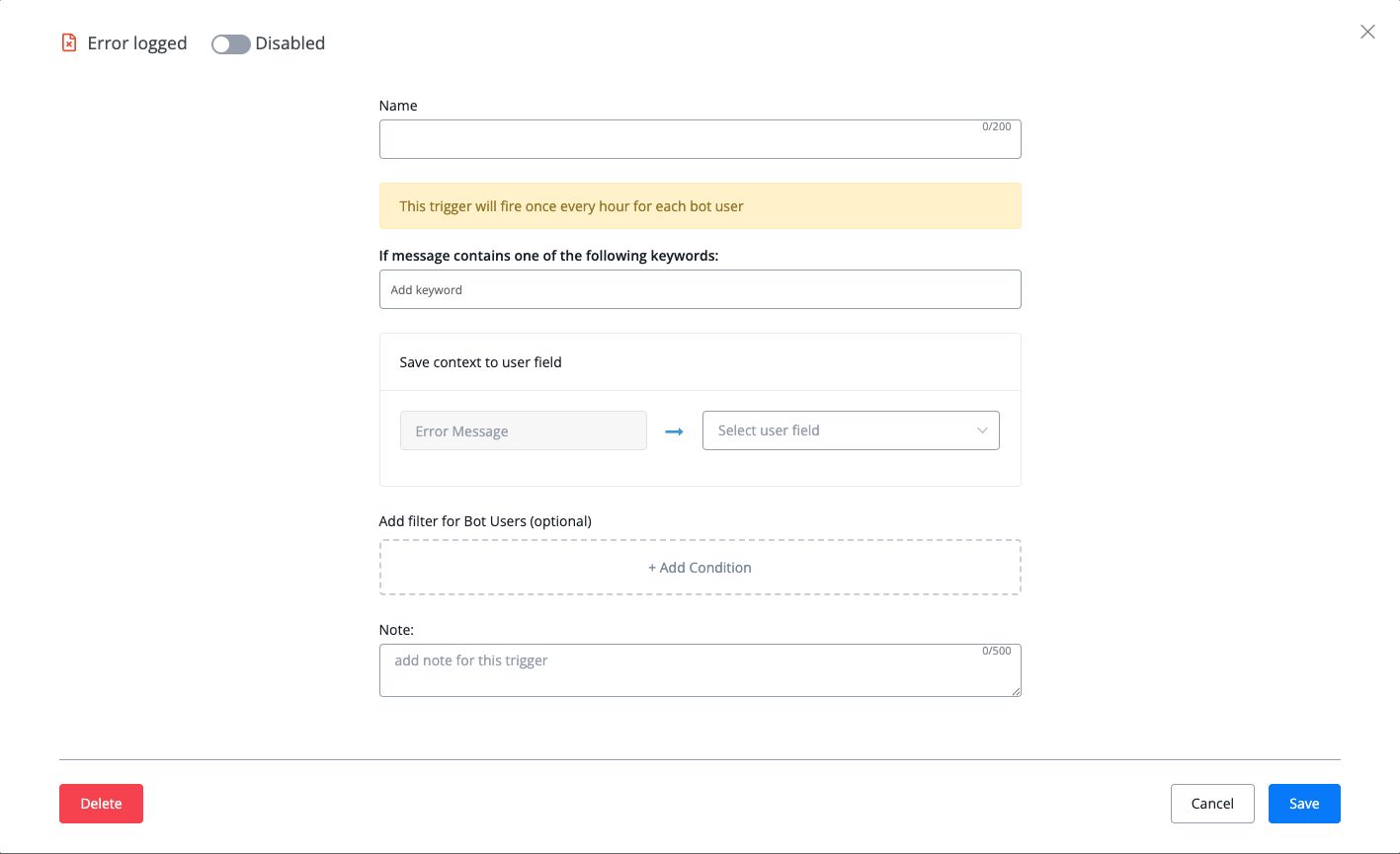 UChat Error logged automation trigger