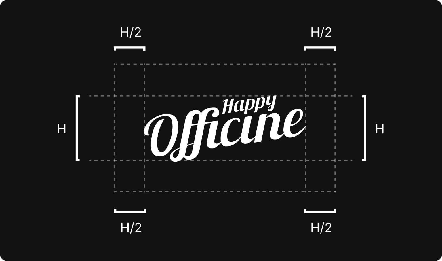 Happy Officine clean beauty marketplace logo construction grid with spacing system and typography proportions