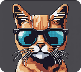 Cat with glasses in pixel art style