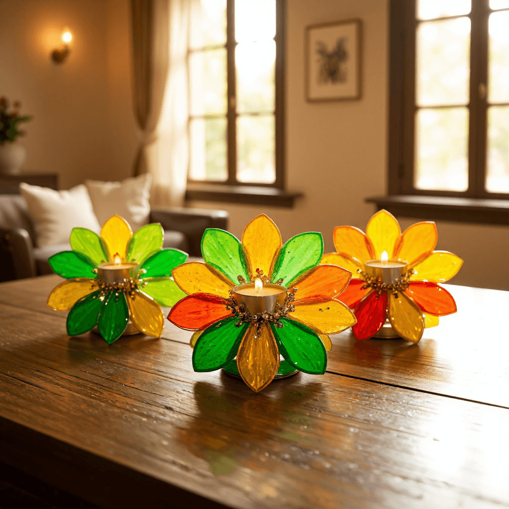 product photography of set of decorative coasters shaped like flowers