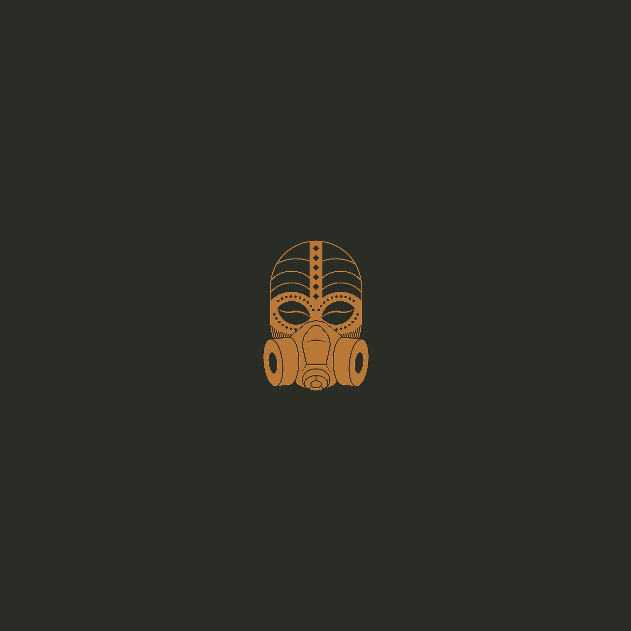 Logo for Chenart Studio: an African mask fused with a painter's respirator, symbolizing the fusion of traditional culture and modern artistry.