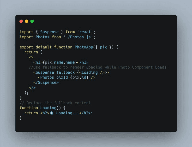Code snippet using Suspense in React.