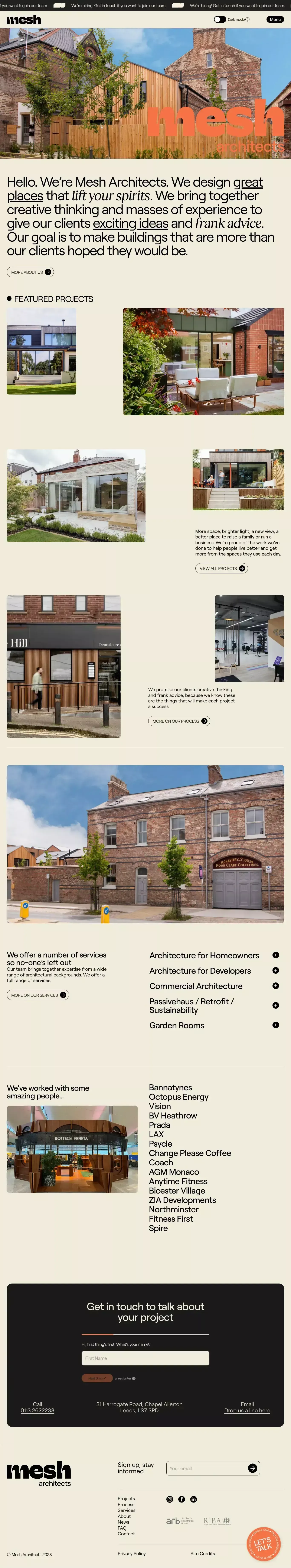 Mesh Architects portfolio page screenshot showcasing Architecture and Design design