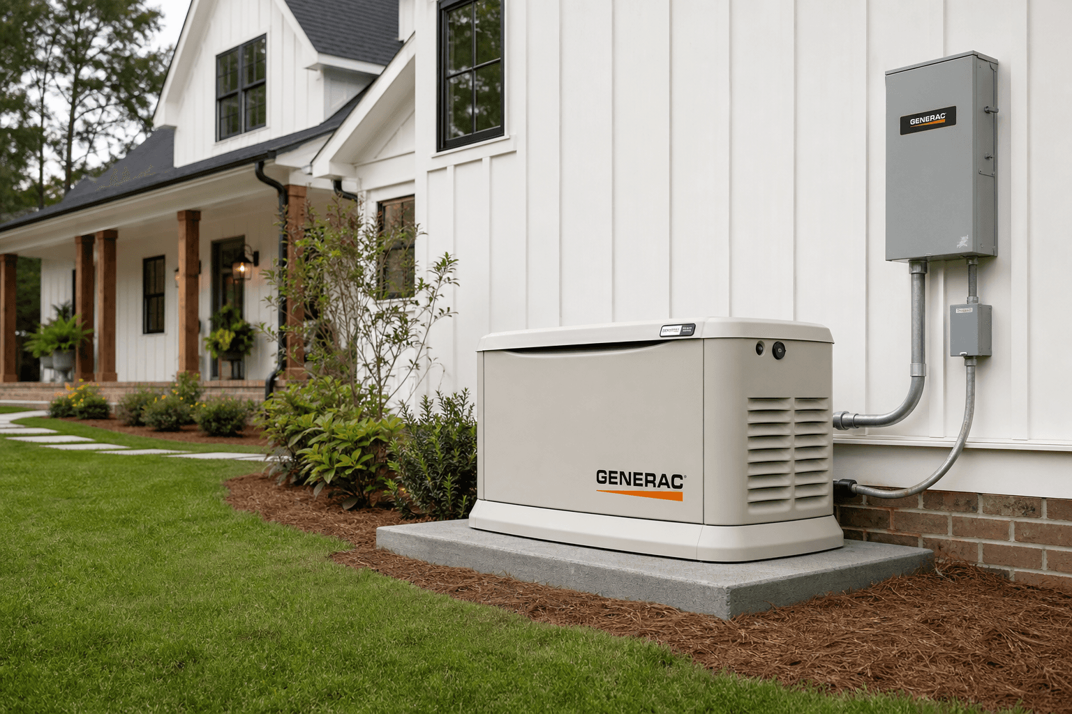 Whole-home standby generator installation with automatic transfer switch on a new custom home in North Carolina