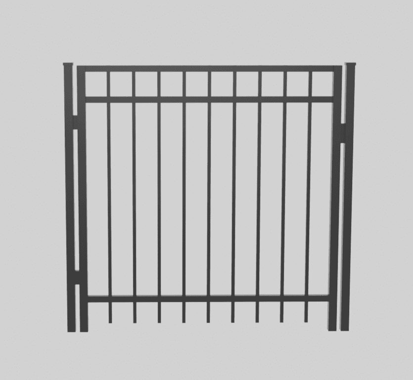 Black-and-white illustration of a clean, straight flat-top aluminum walk gate.