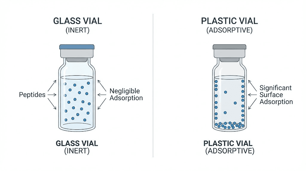 Glass versus plastic vial comparison for peptide storage
