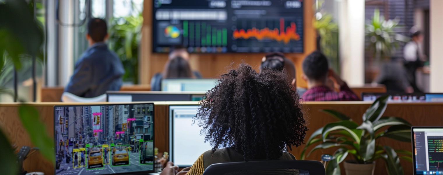 Woman working at a computer.
