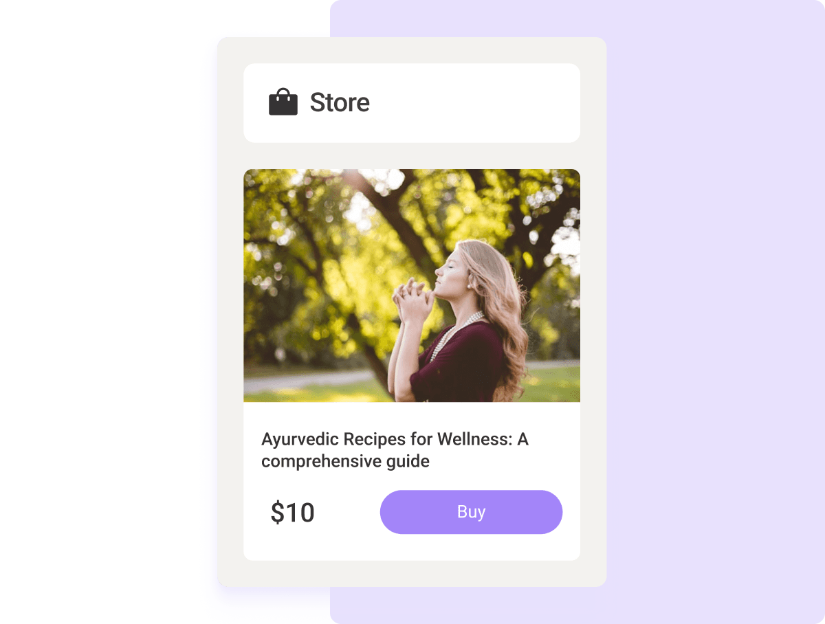 Preview of a wellness digital product listed in a Wylo-powered digital store, showcasing product name, price, and purchase option.