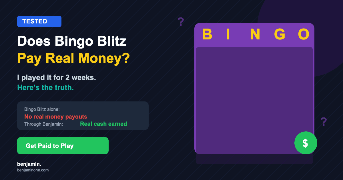 Does Bingo Blitz pay real money - tested and reviewed with a bingo card graphic