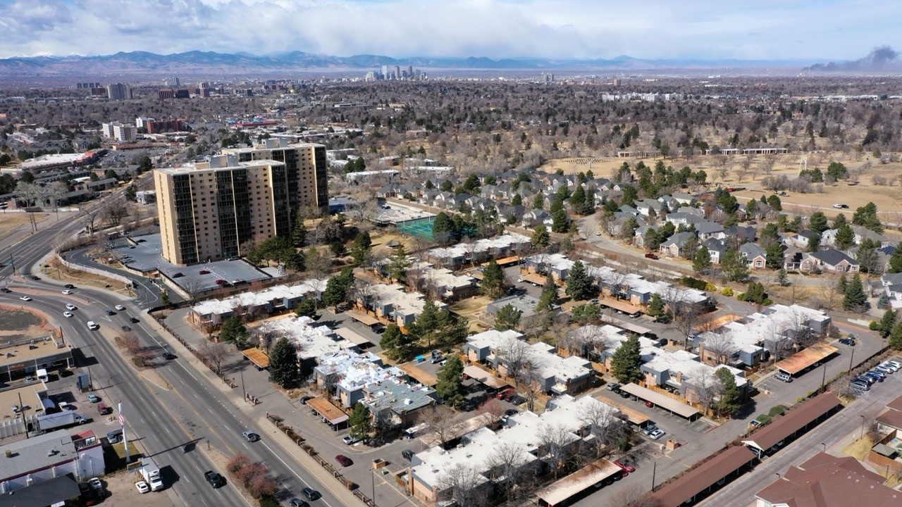 An aerial view of a home