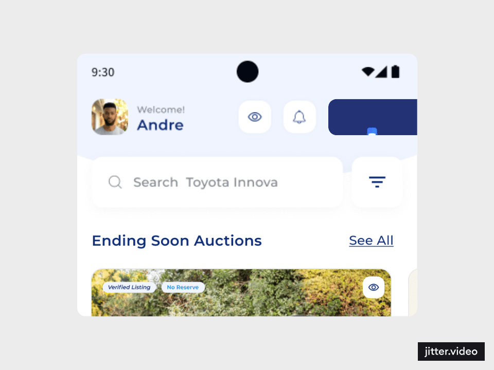 Motion design preview of the Launch platform’s primary action button, featuring a custom vehicle launch animation to enhance the seller’s user experience.