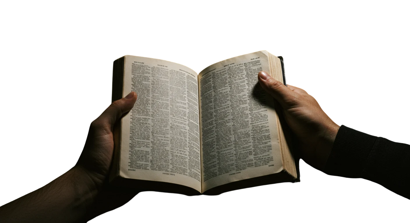Um homem segurando uma biblia aberta.