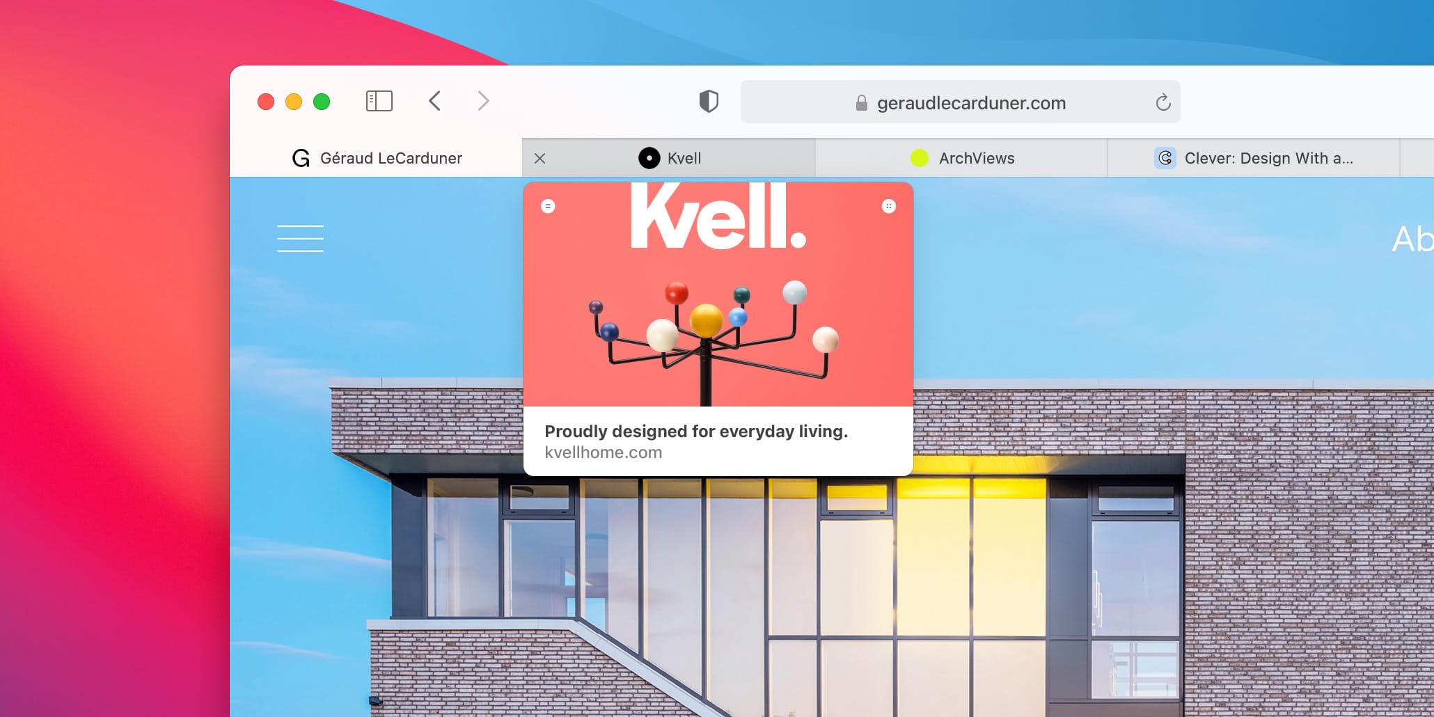 Safari in macOS Big Sur, with its clean, minimal tab design.