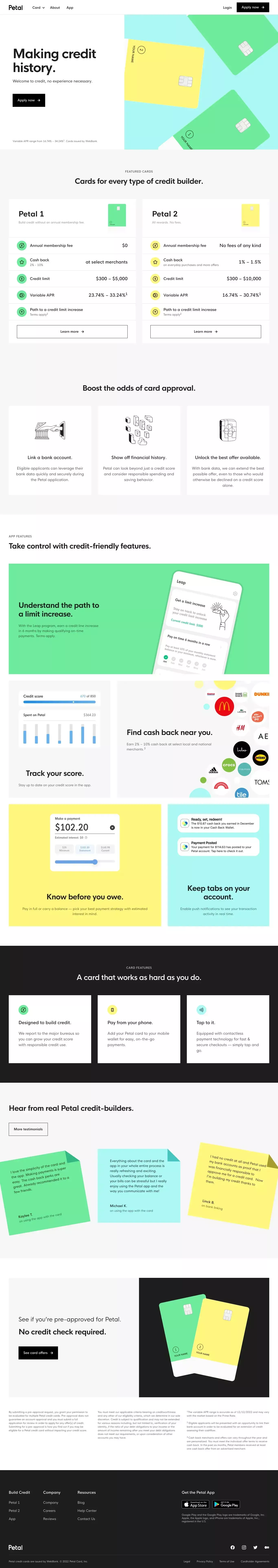 Petal - Responsible credit for the moder landing page screenshot showcasing Tech and Finance design