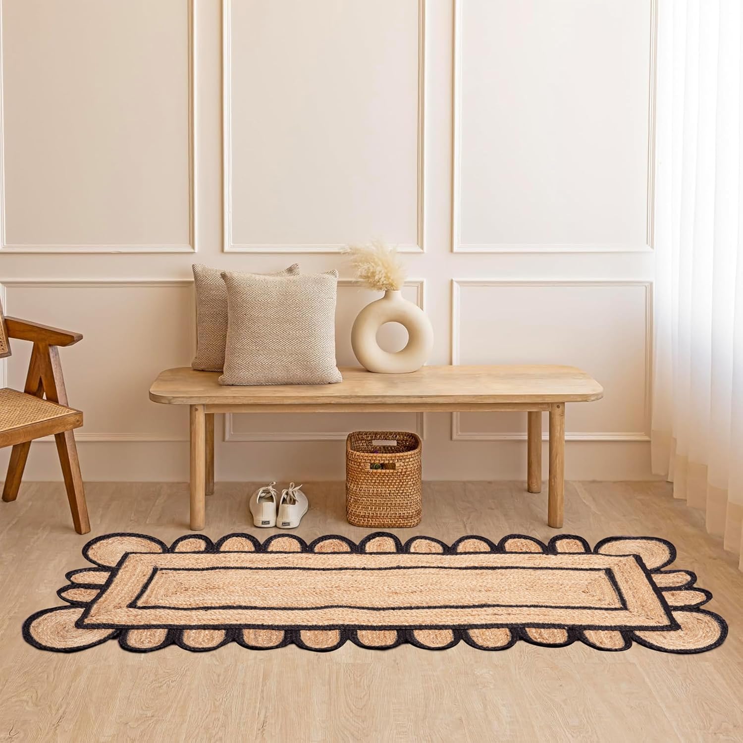 Scalloped runner rug adds a stylish touch to home decor.