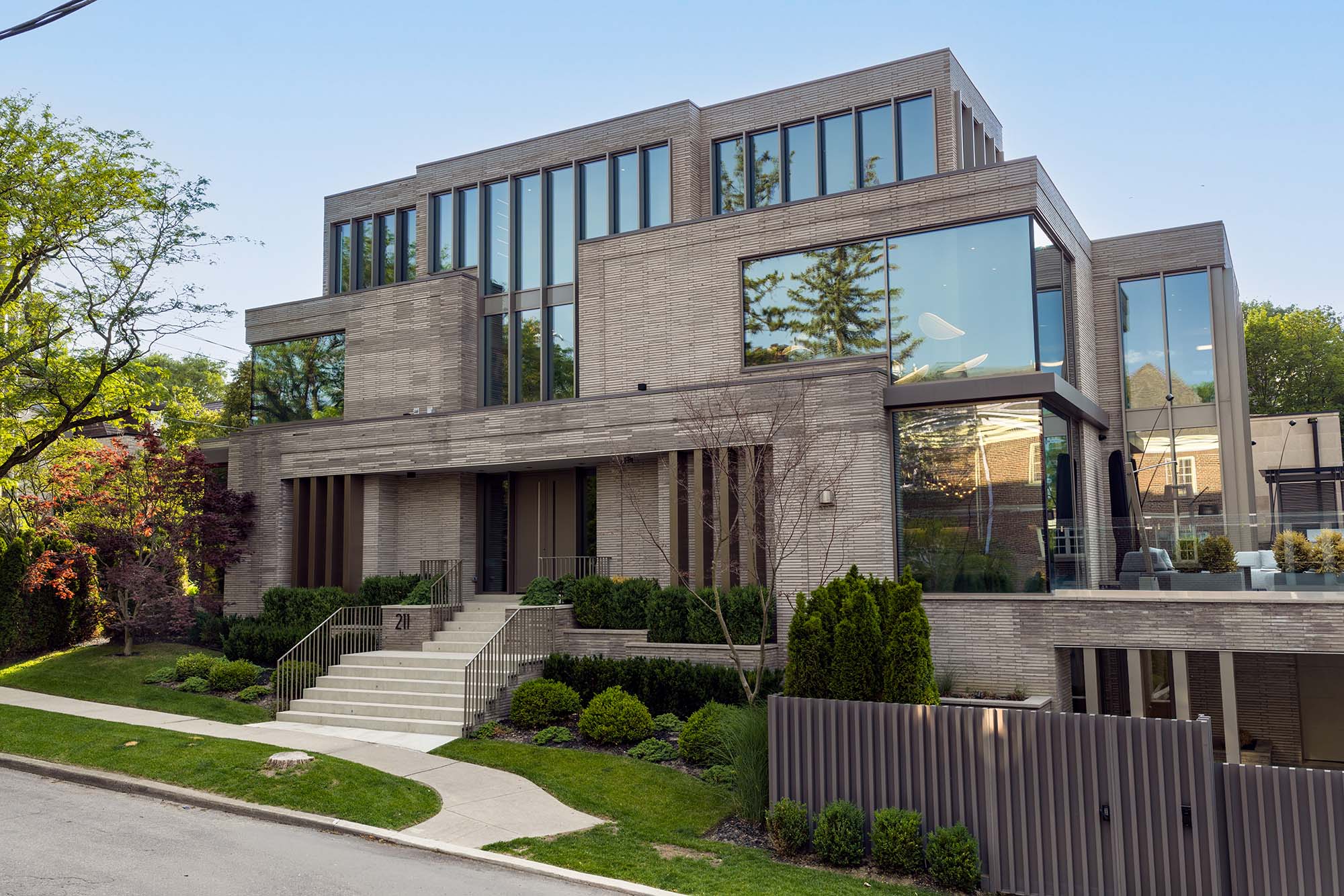 Illuminated modern home at dusk