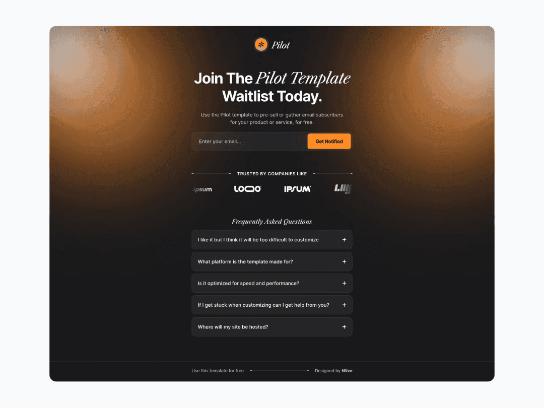 pilot - free waitlist framer template