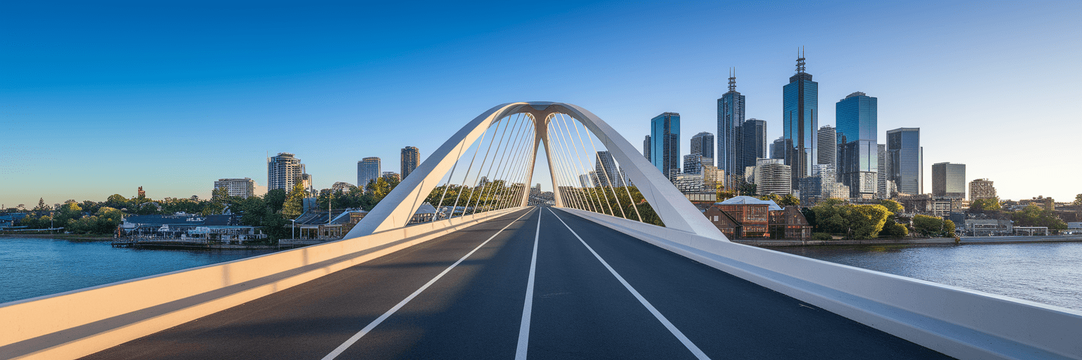 Modern bridge connecting two different landscapes.