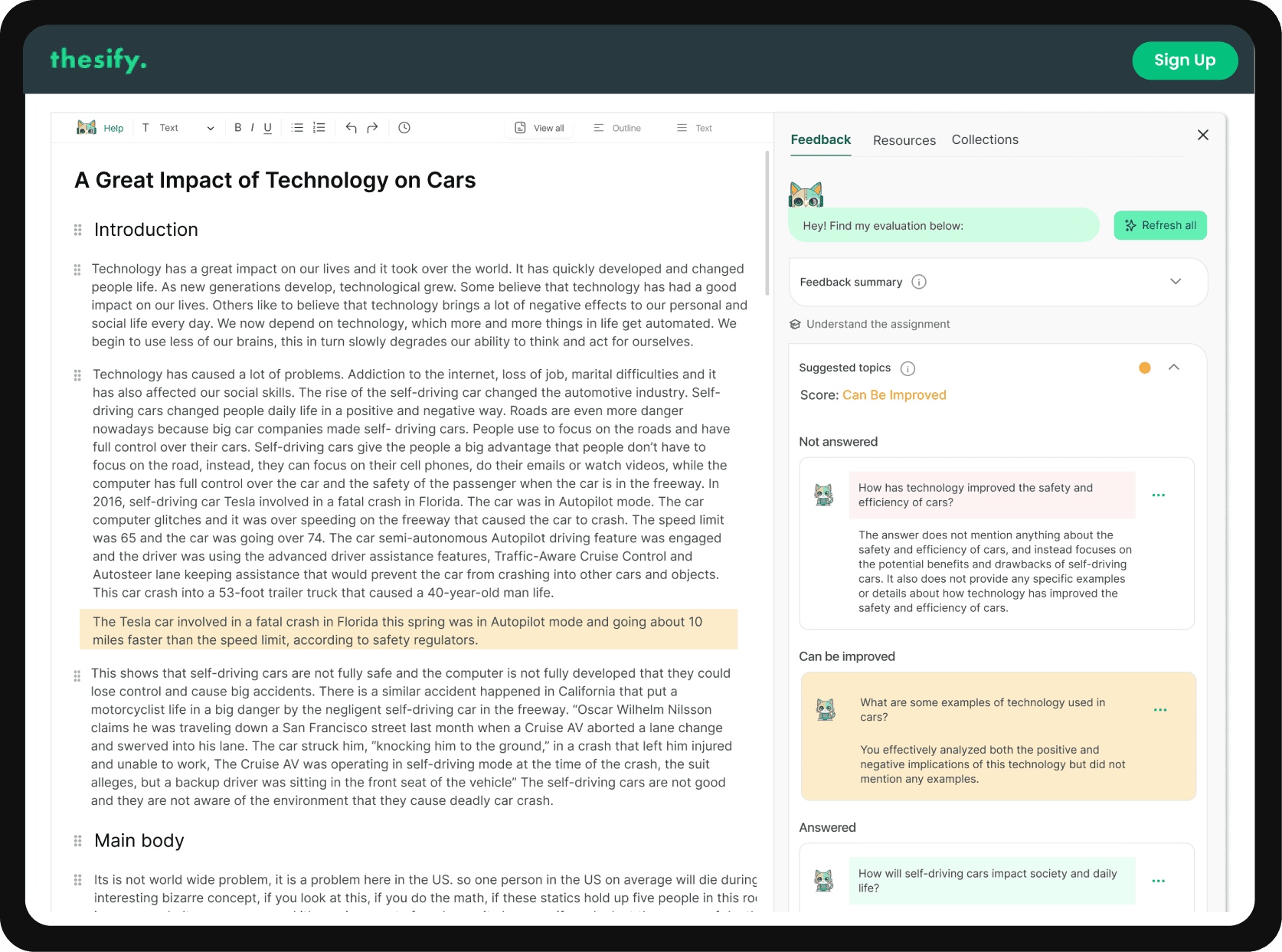 Suggested topics feature in Feedback, highlighting how to locate where each topic is discussed within the document.