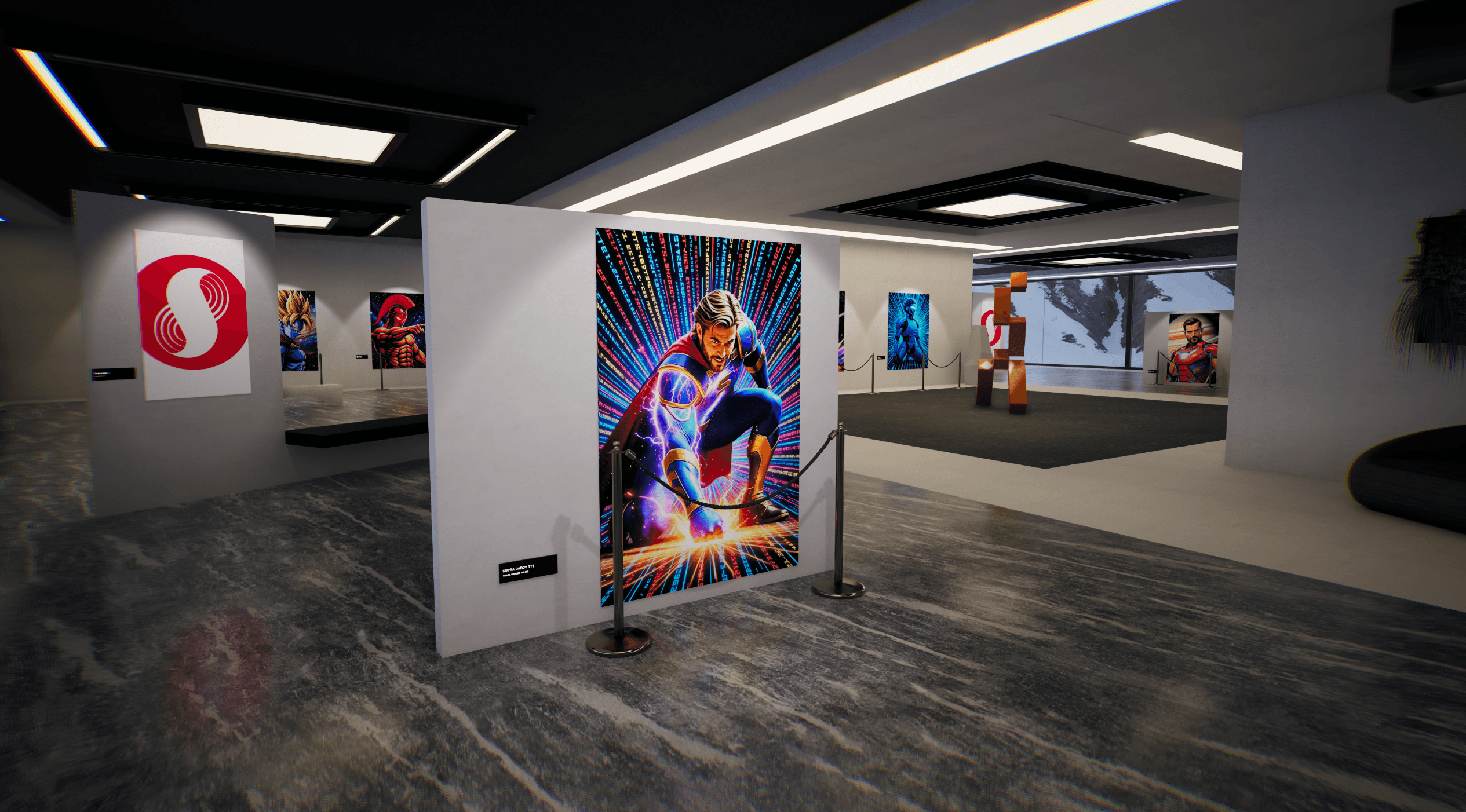A user-built virtual gallery in MIG (Mautix Immersive Gallery) displaying digital collectible artworks in a modern exhibition space designed for viewing, sharing, and collection presentation.