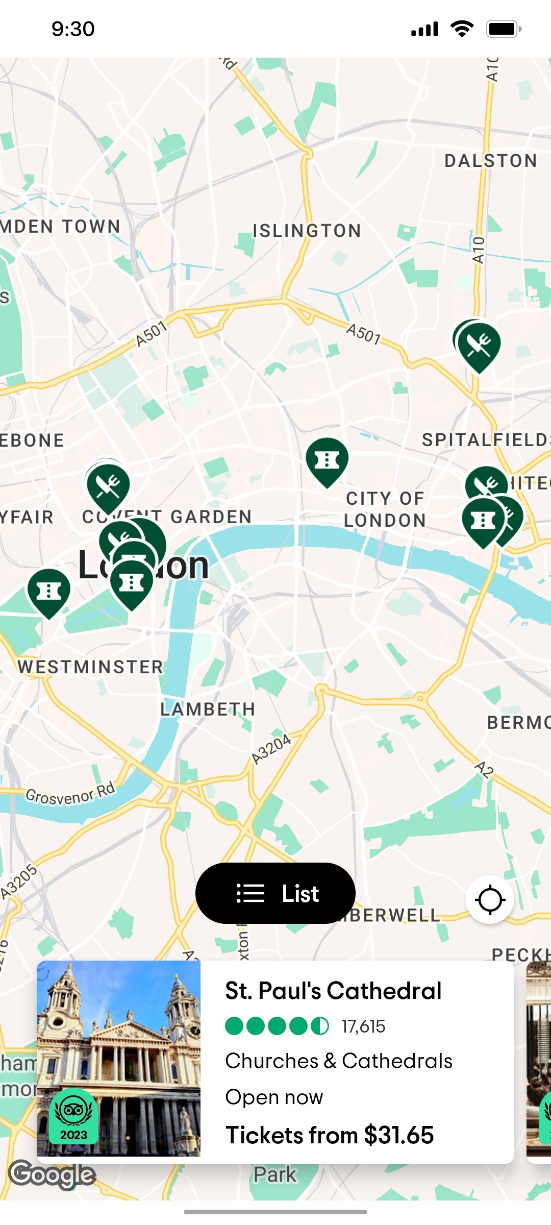 Tripadvisor Map list Page Screen