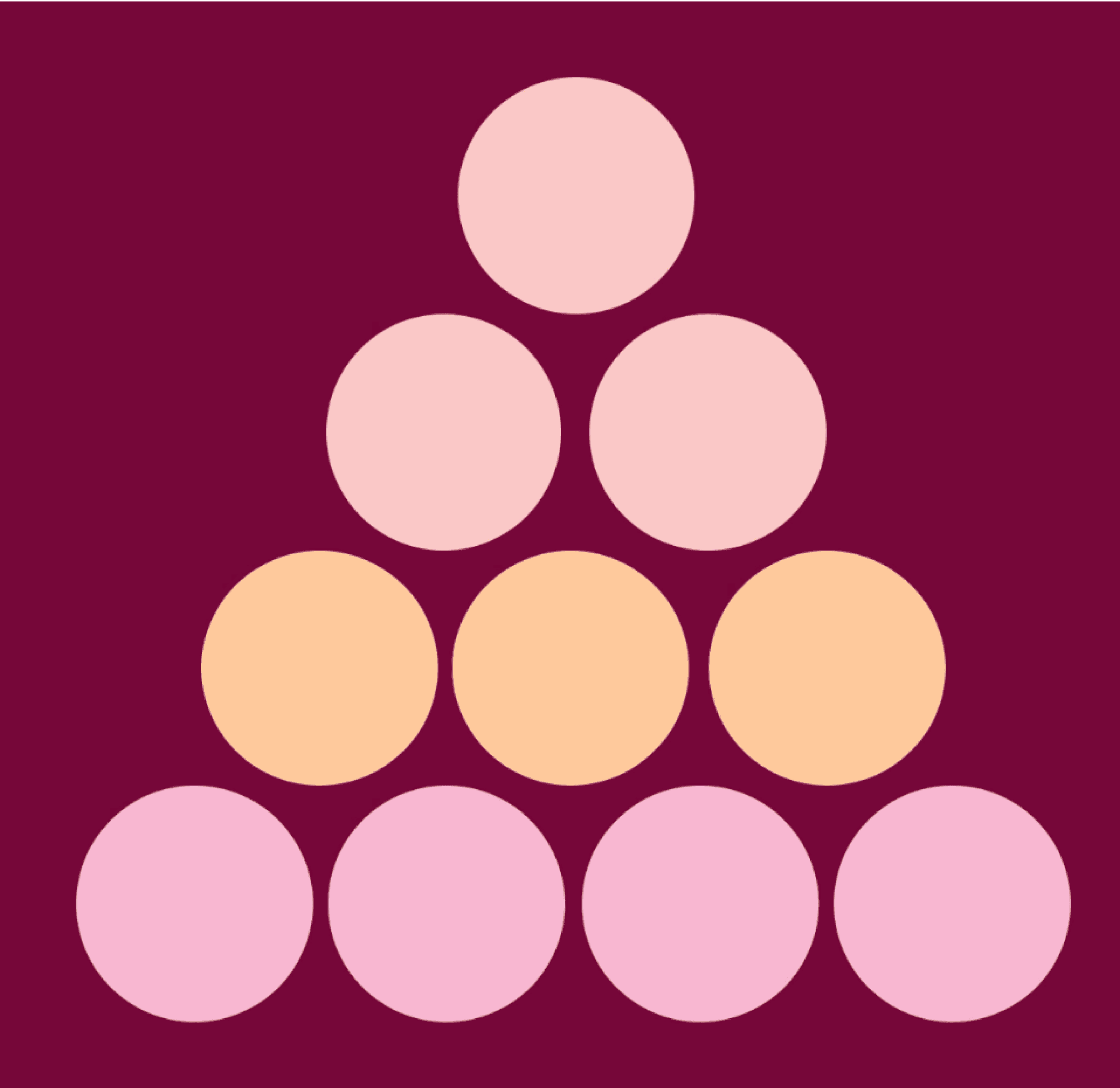 Pyramid arrangement of colored circles