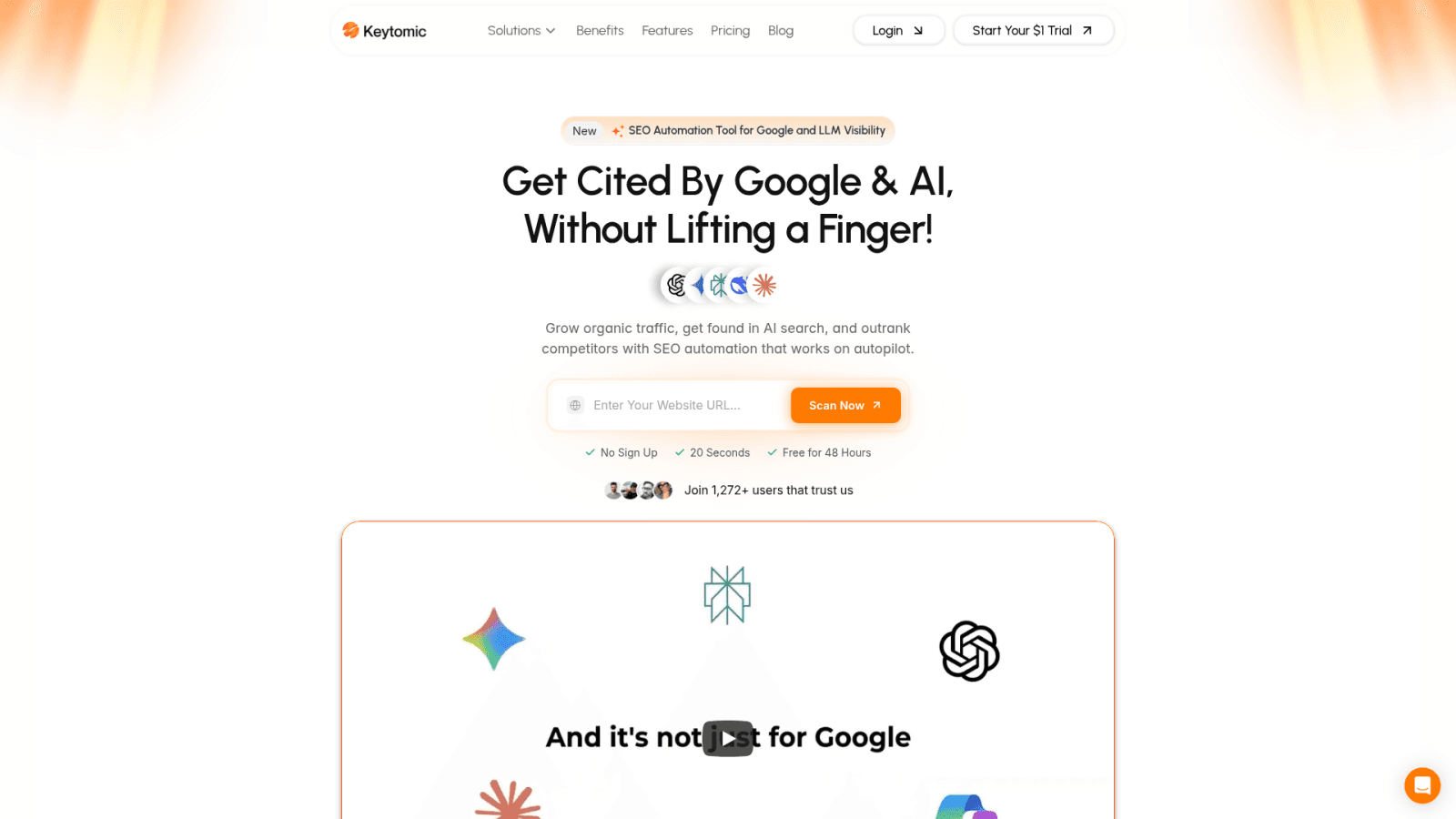 Keytomic SEO automation platform homepage