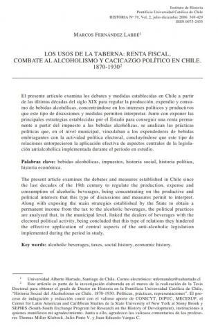 Los usos de la taberna: renta fiscal, combate al alcoholismo y cacicazgo político en chile