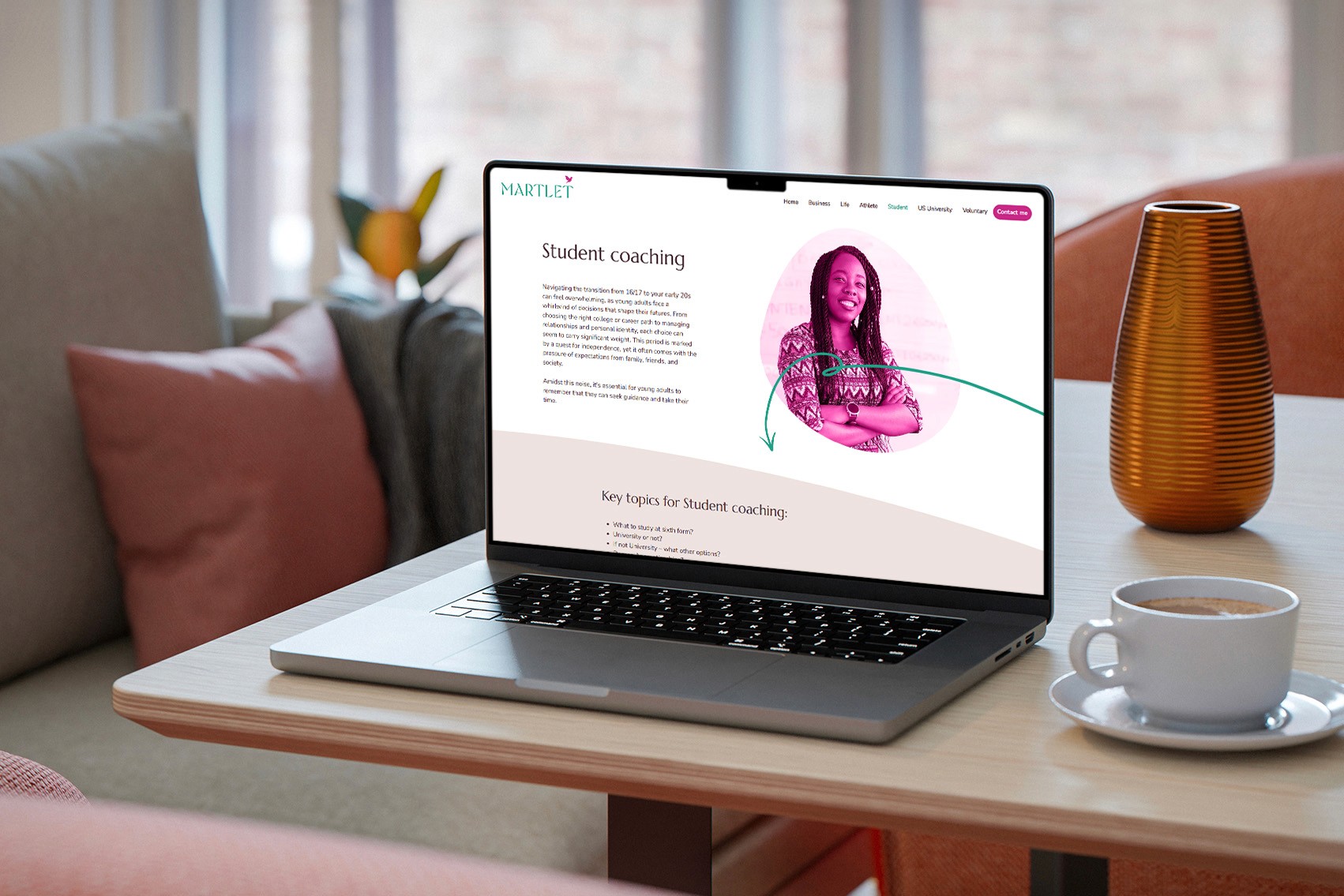 Martlet website design showing on a laptop in a home setting