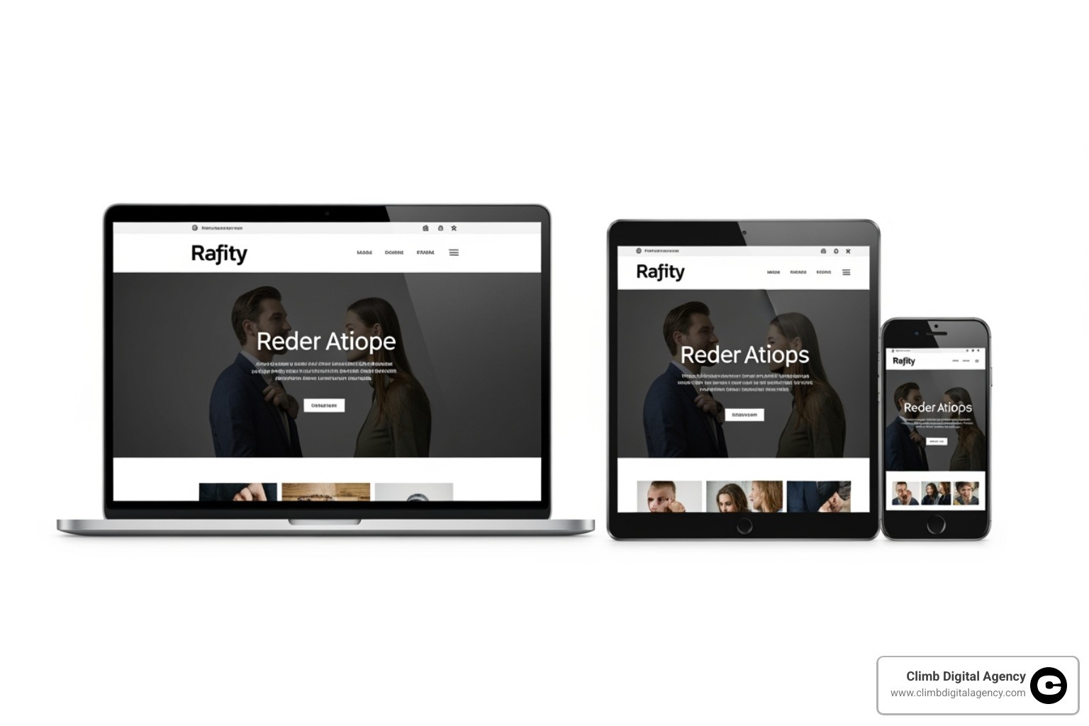 A responsive website displayed on a laptop, tablet, and smartphone - SEO friendly website design
