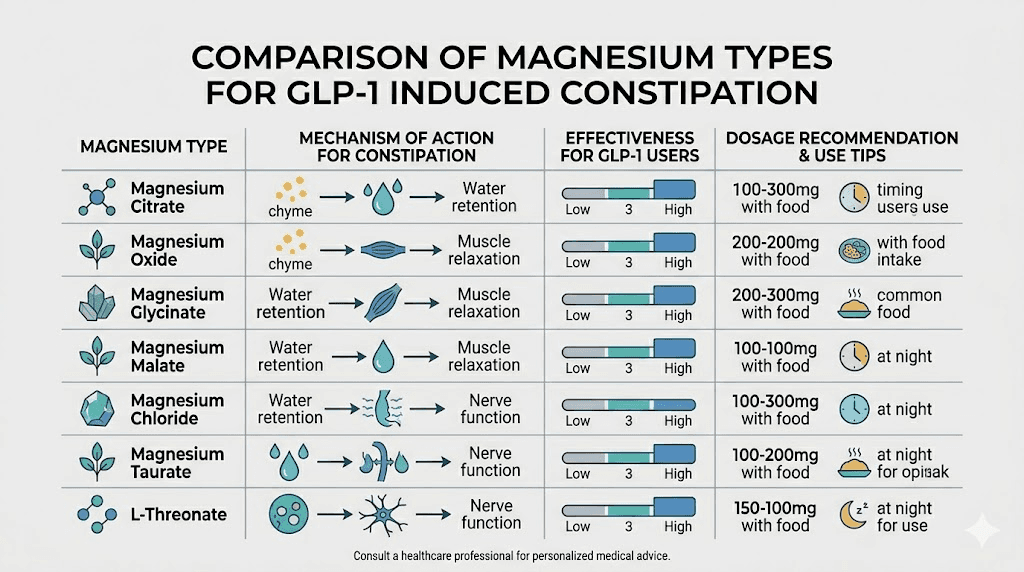 Best magnesium types for GLP-1 constipation relief comparison chart