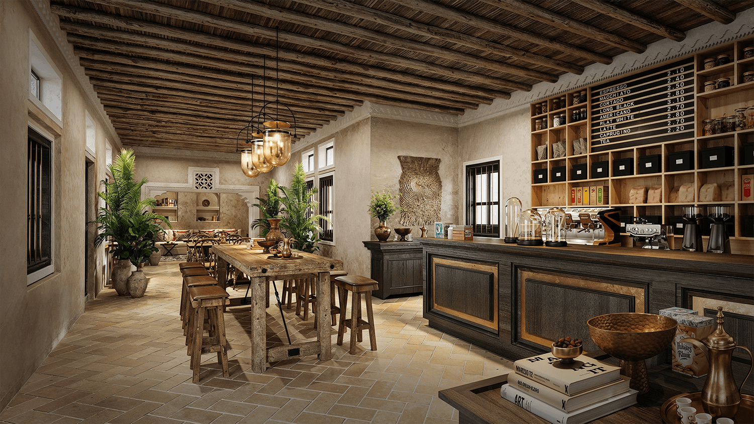 Interior render bar and lounge area