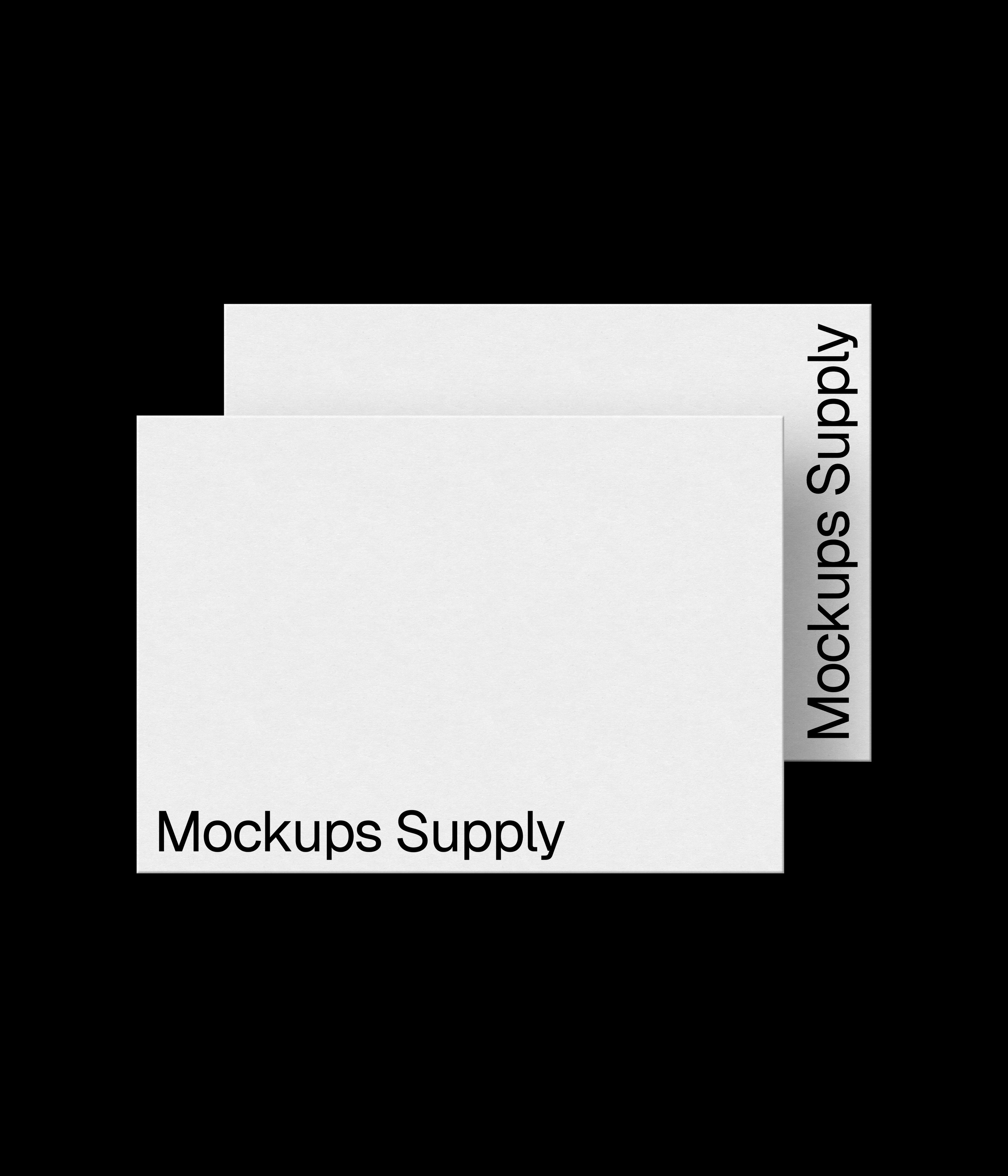 2 A4 paper mockup landscape for Photoshop with debossed text effect, white papers on black background, clean minimal stationery and print branding mockup