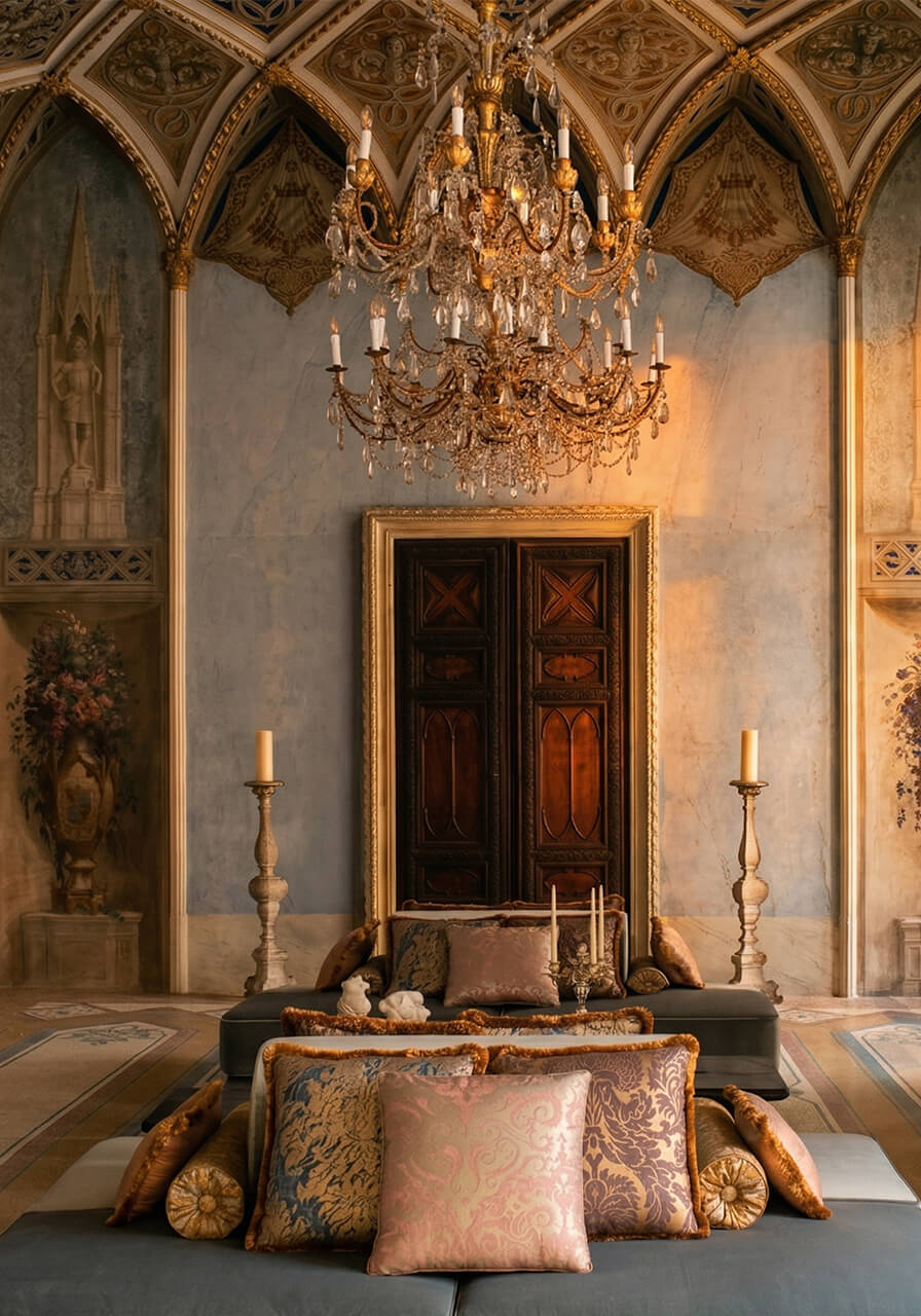 Элегантный интерьер отеля Orient Express в Венеции с люстрой и классической мебелью