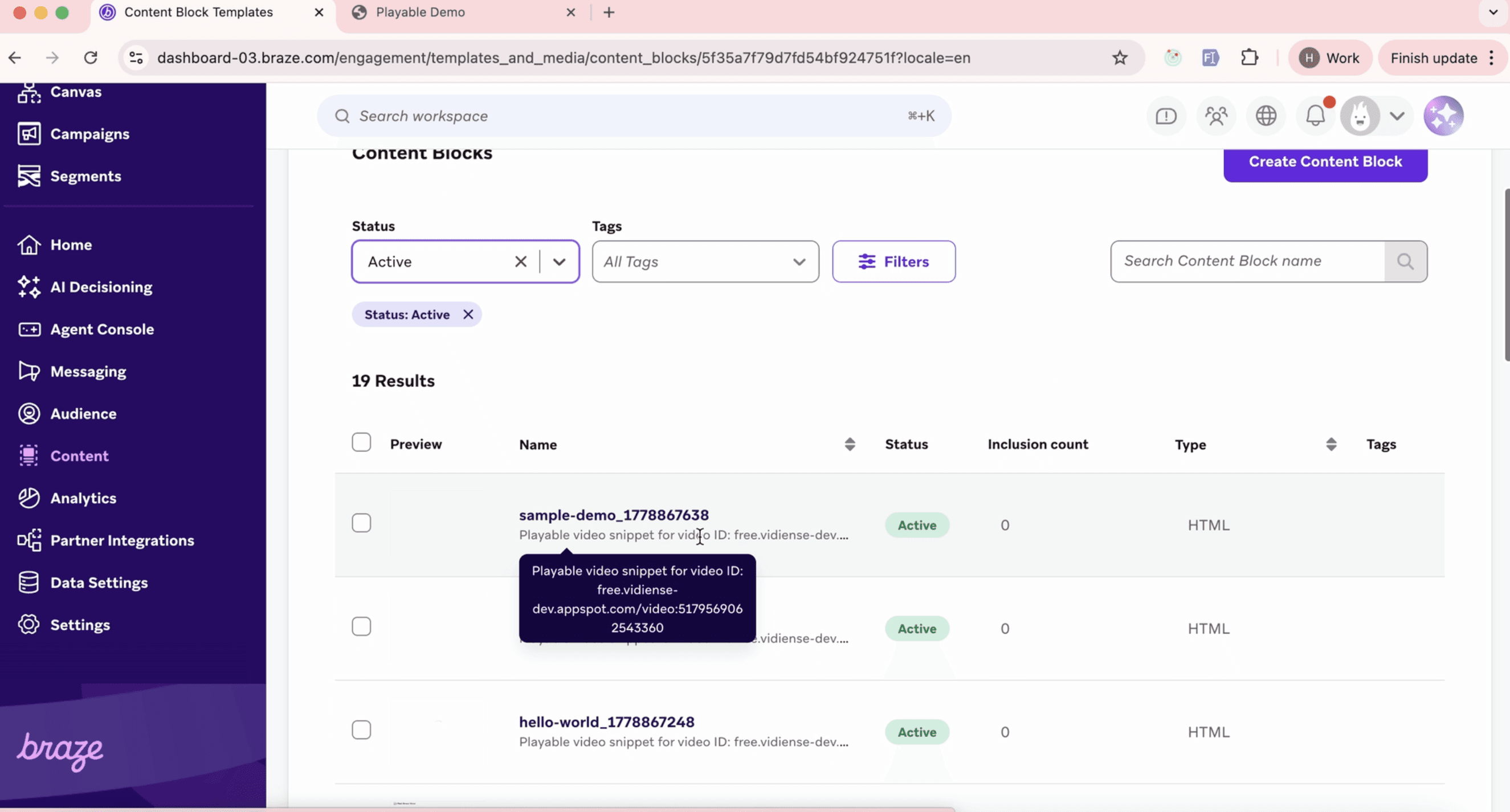 Braze connector screenshot