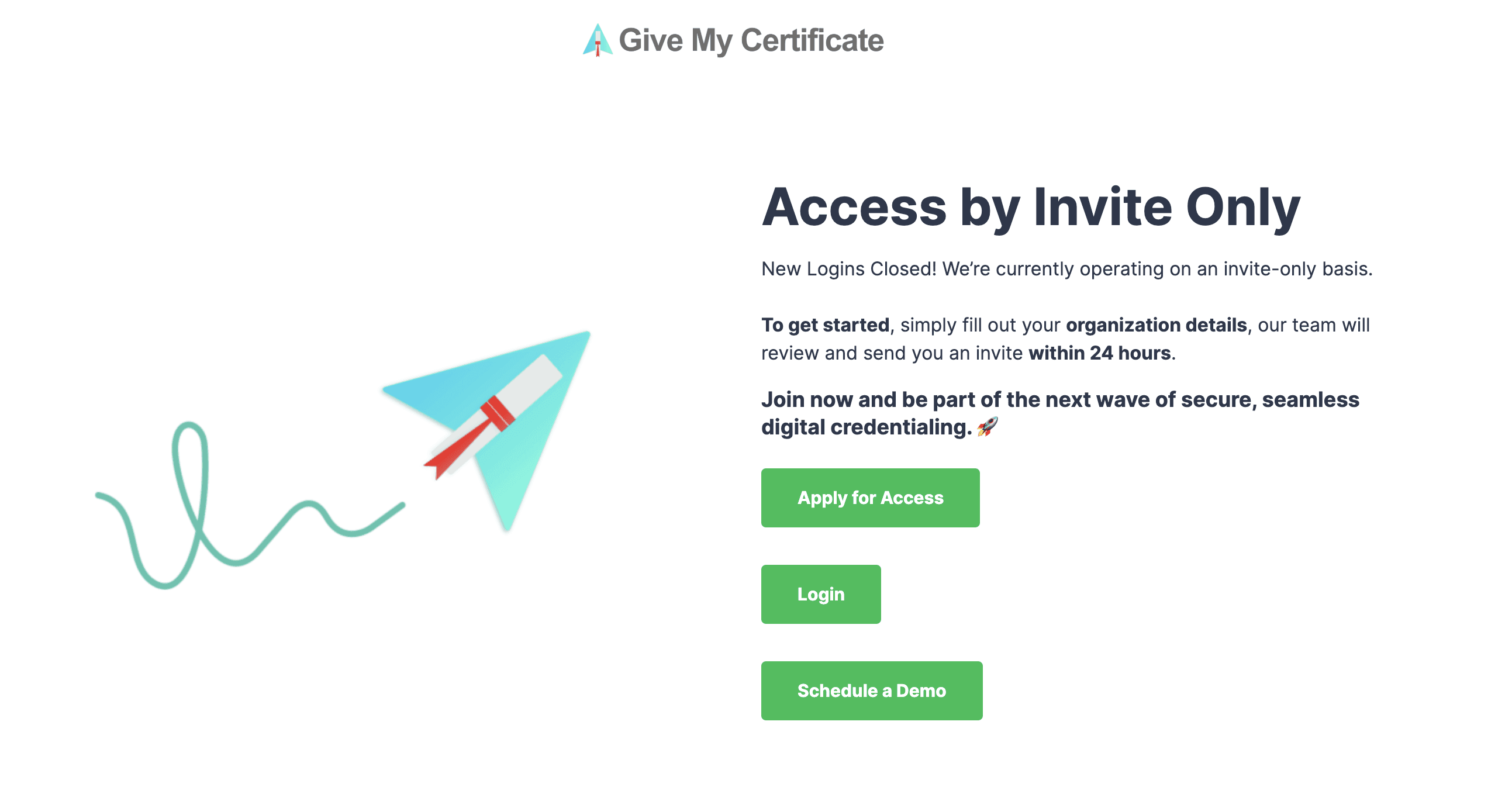 Give My Certiifcate - Access By Invite Only