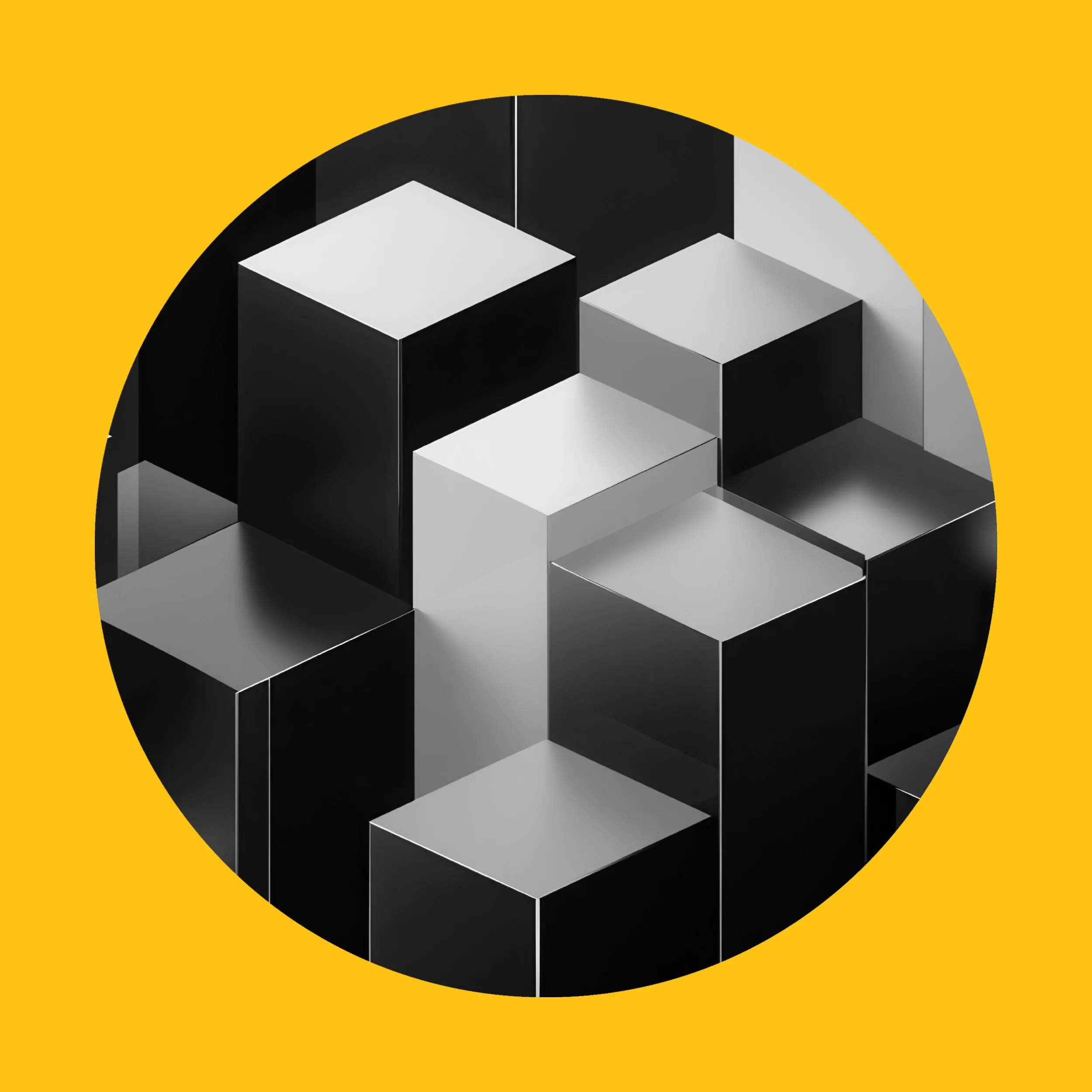 Geometric stack of black and white cubes