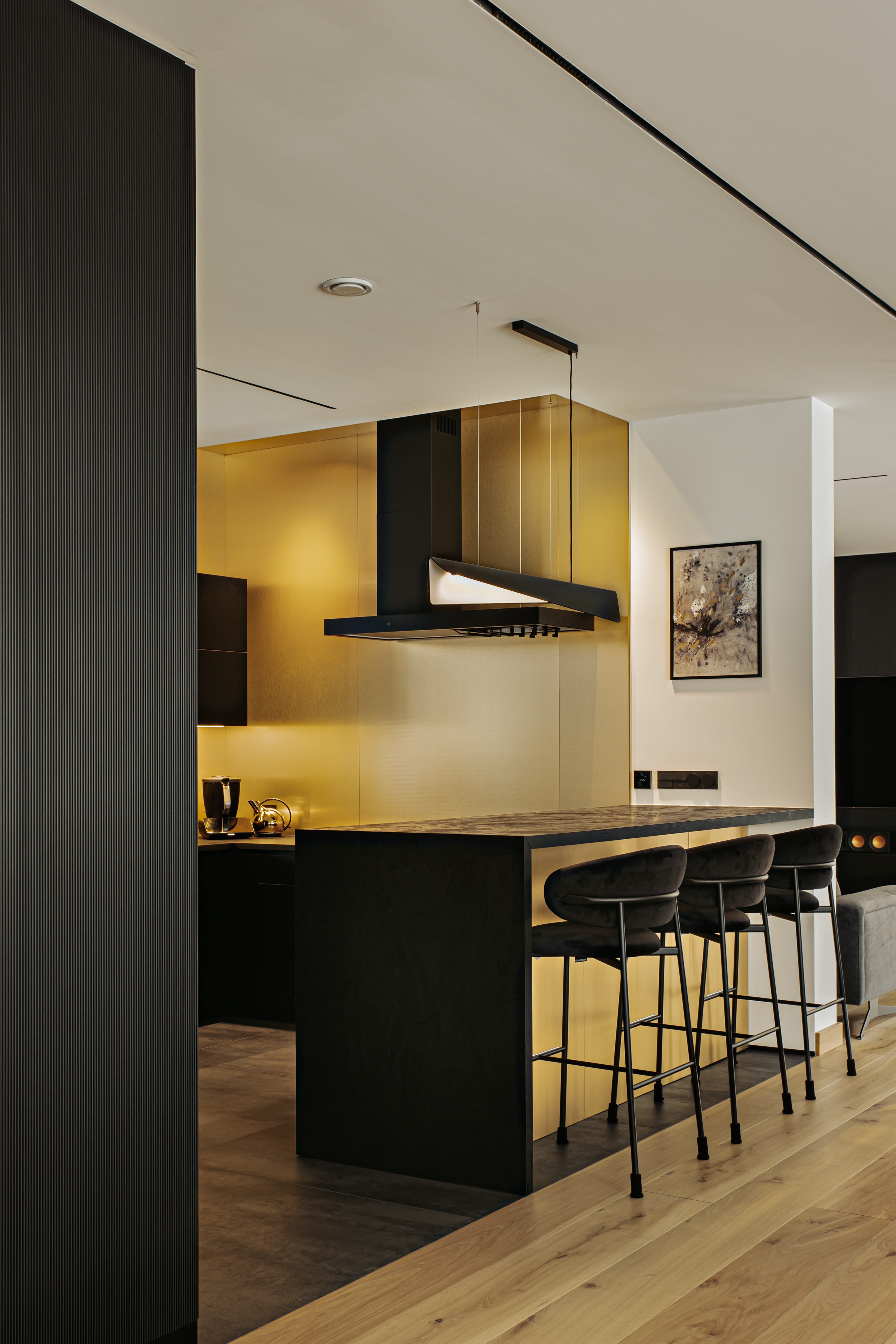 gold and black kitchen