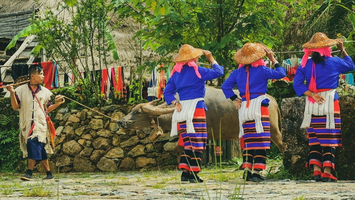 Wengding villagers dancing for tourism