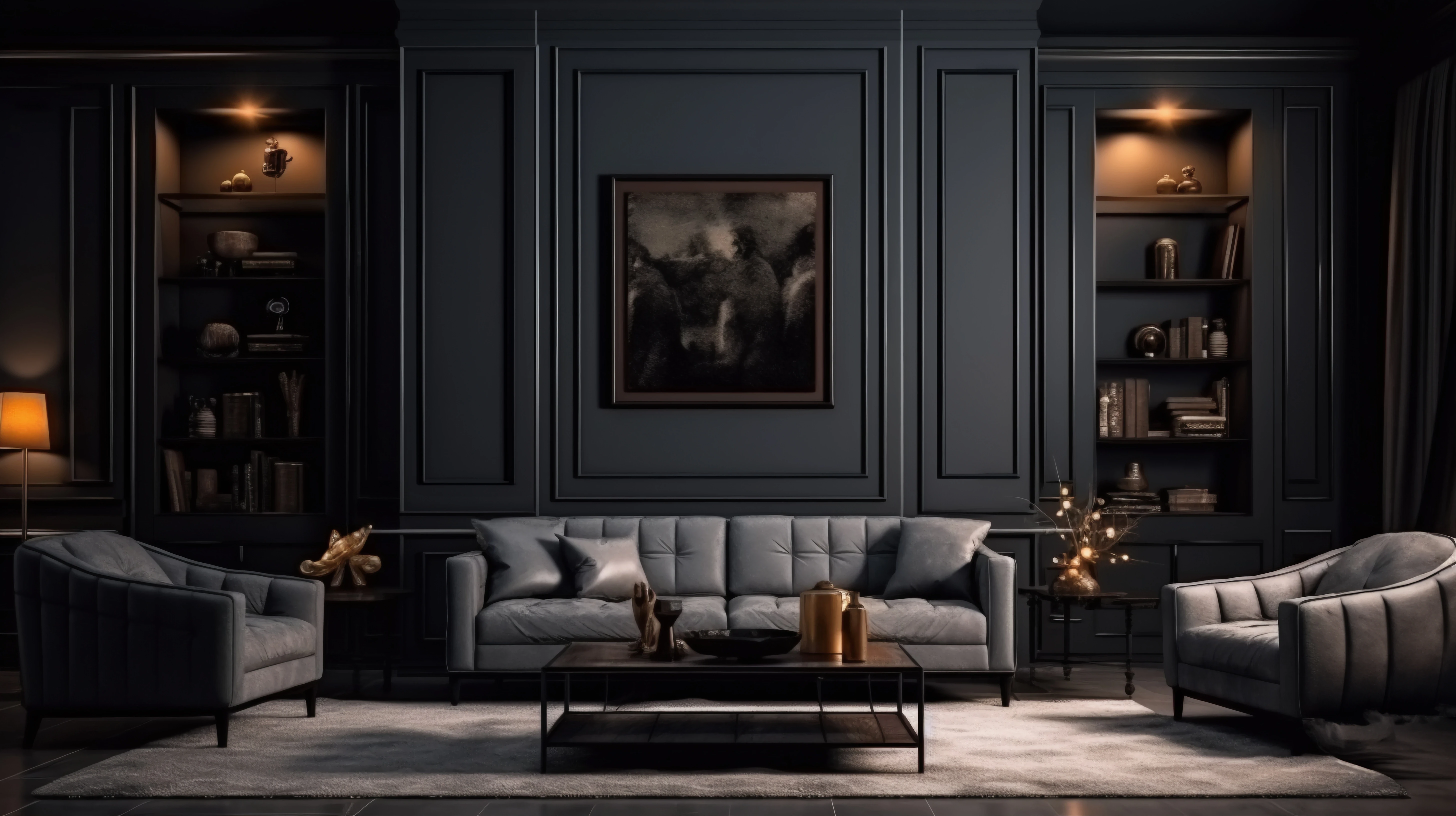Modern room with large white sofa and artwork