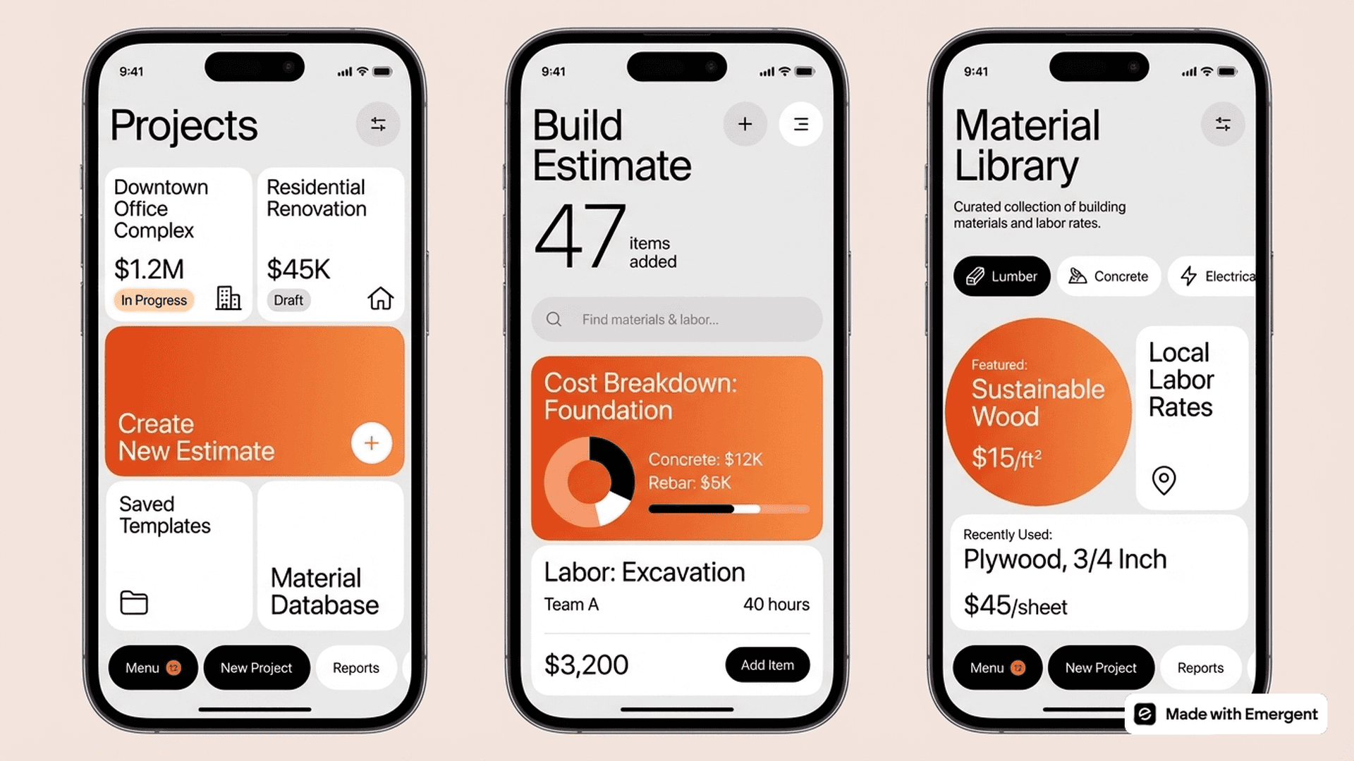 Construction Cost Estimator App Made With Emergent
