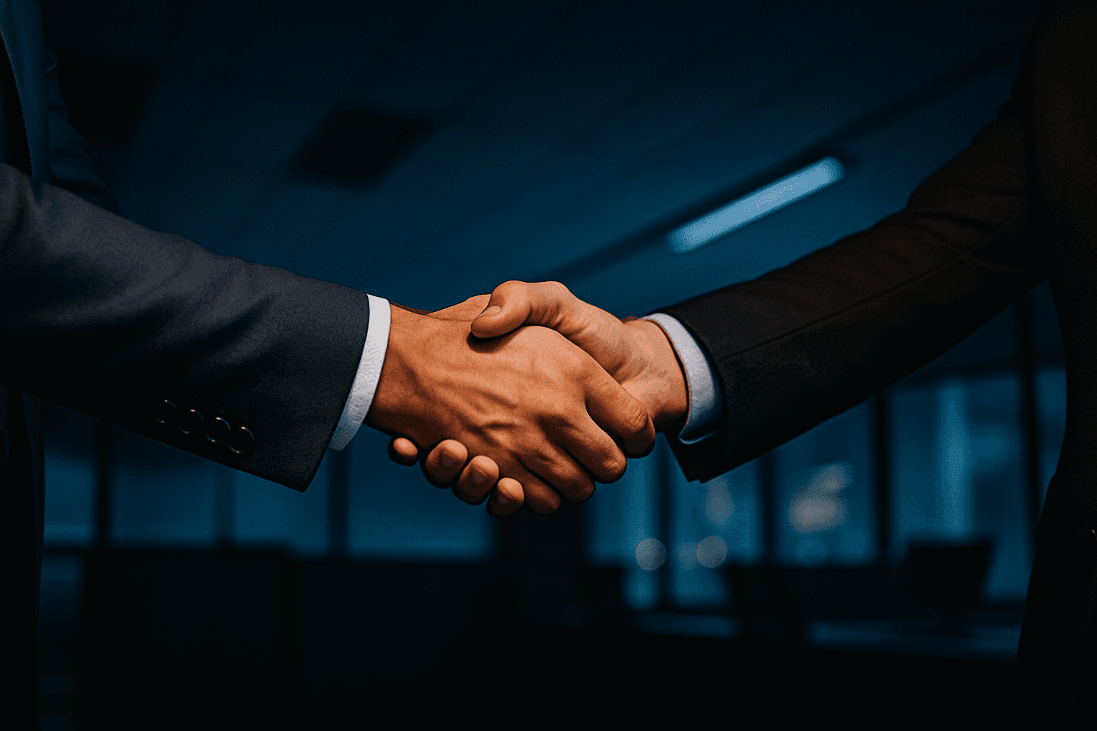 two men shaking hands in a Suit