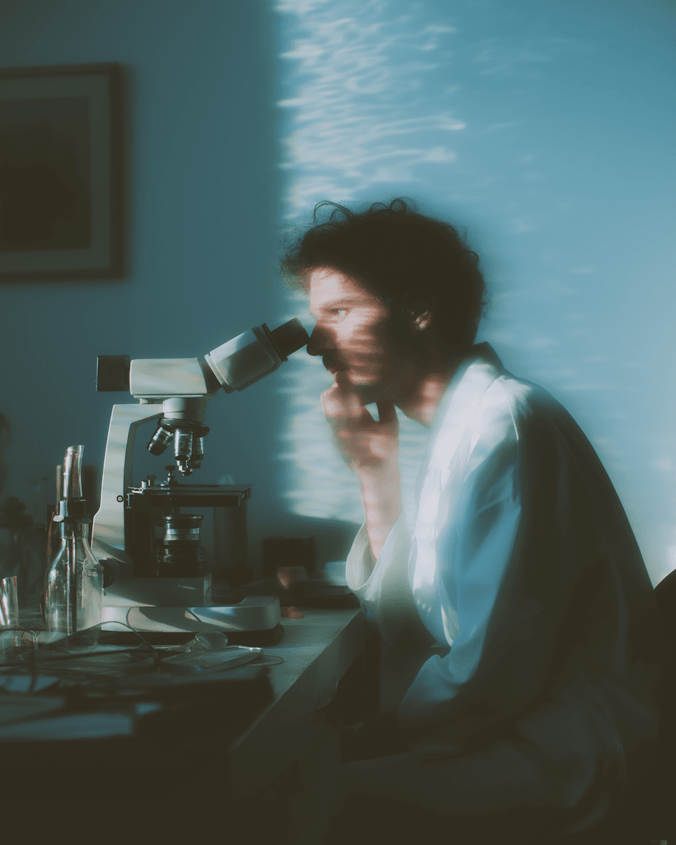 Scientist looking through device