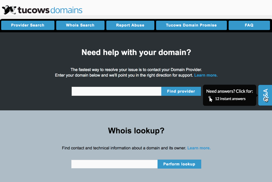 A gif showing how to use Q&A on the Tucows website