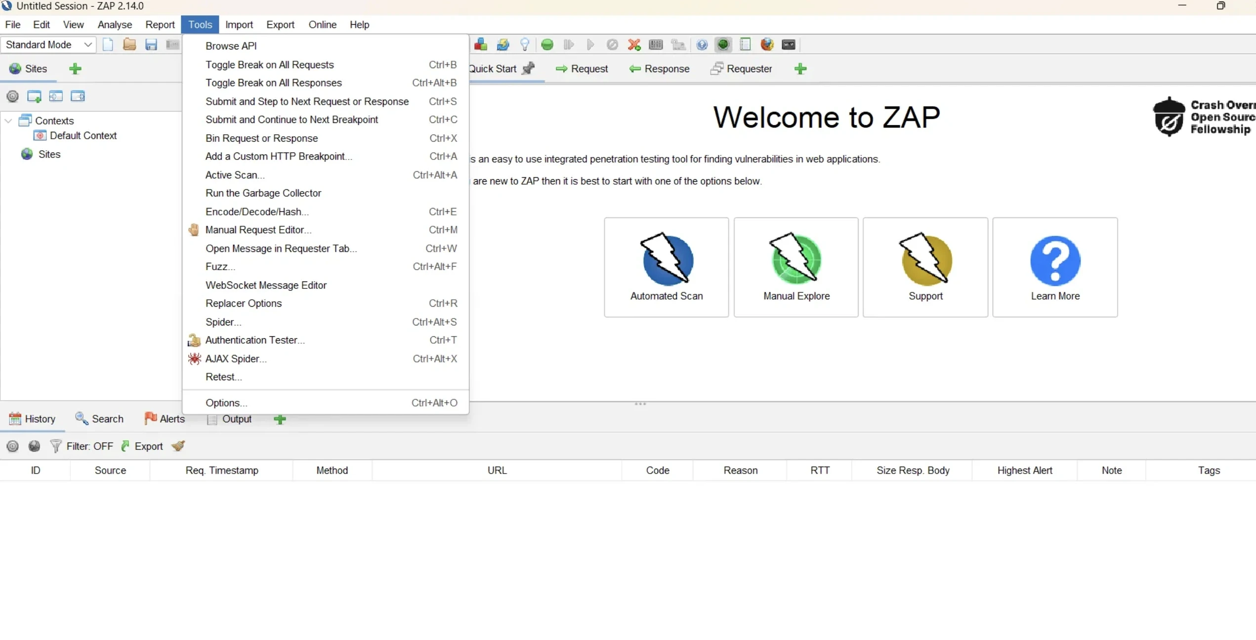 OWASP ZAP Dashboard