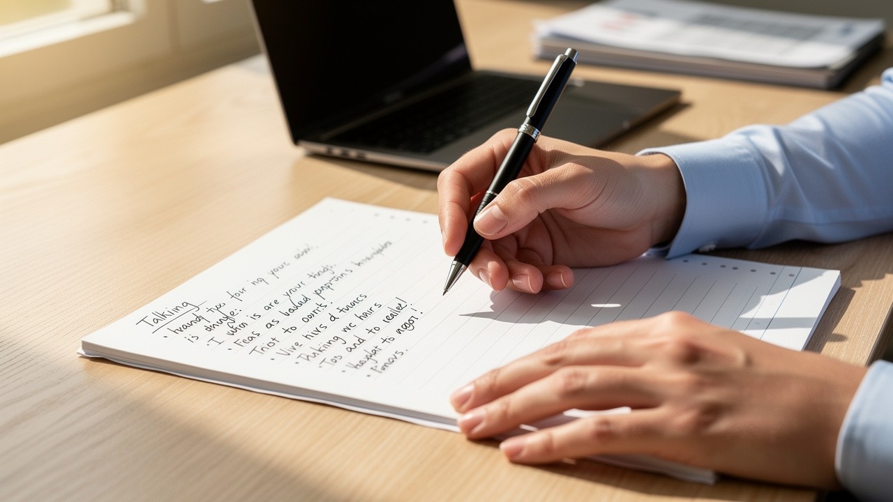 Sales professional preparing call notes and talking points