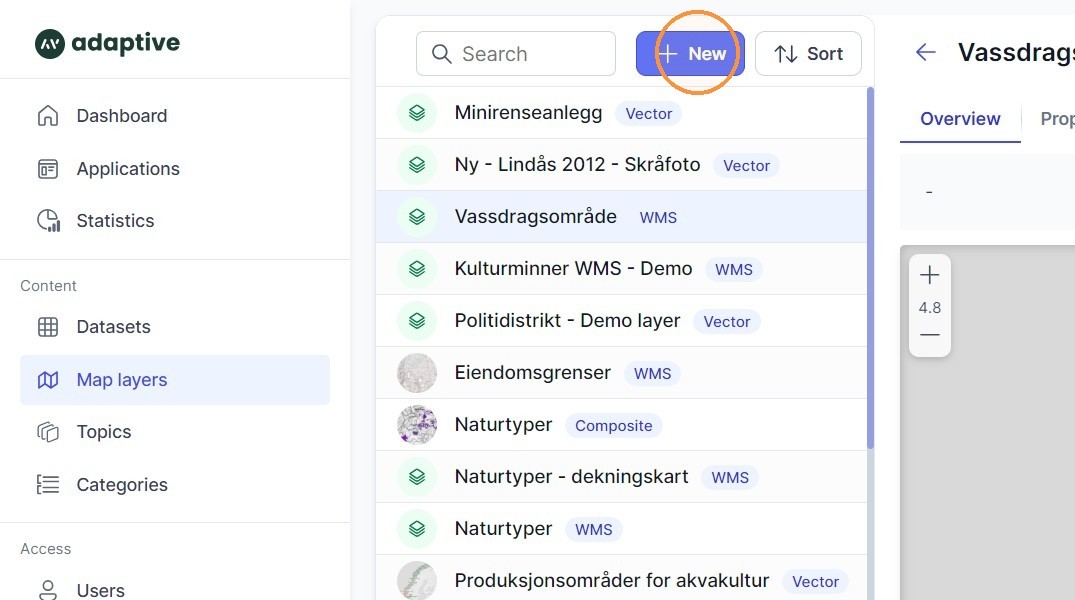 Steg 1: Klikk fanen "Map layers" og velg "New".