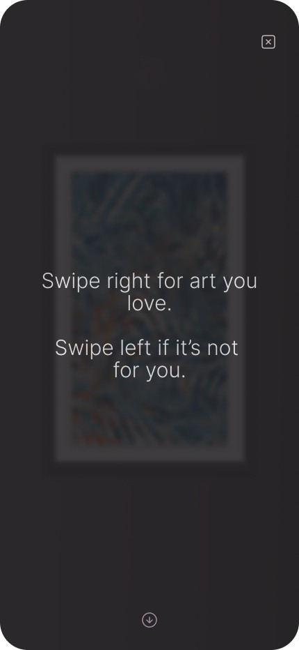 A screenshot featuring instructions for the Art Matchmaker: "Swipe right for art you love" to create a personalized collection.